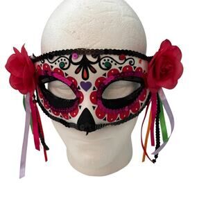 Day of the Dead Painted Mask Roses Sequins Ribbons OS